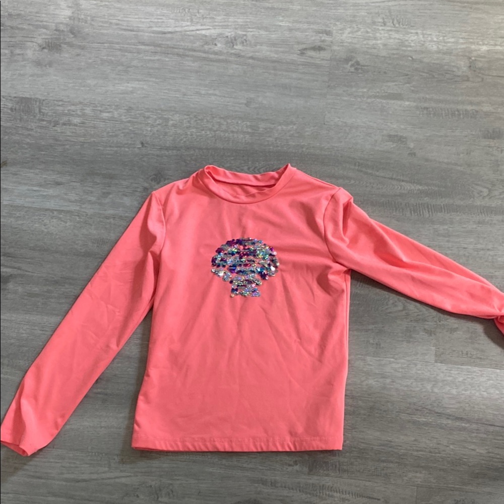 Girls Cat & Jack Peach Seashell long sleeve swim shirt size S 5-6
